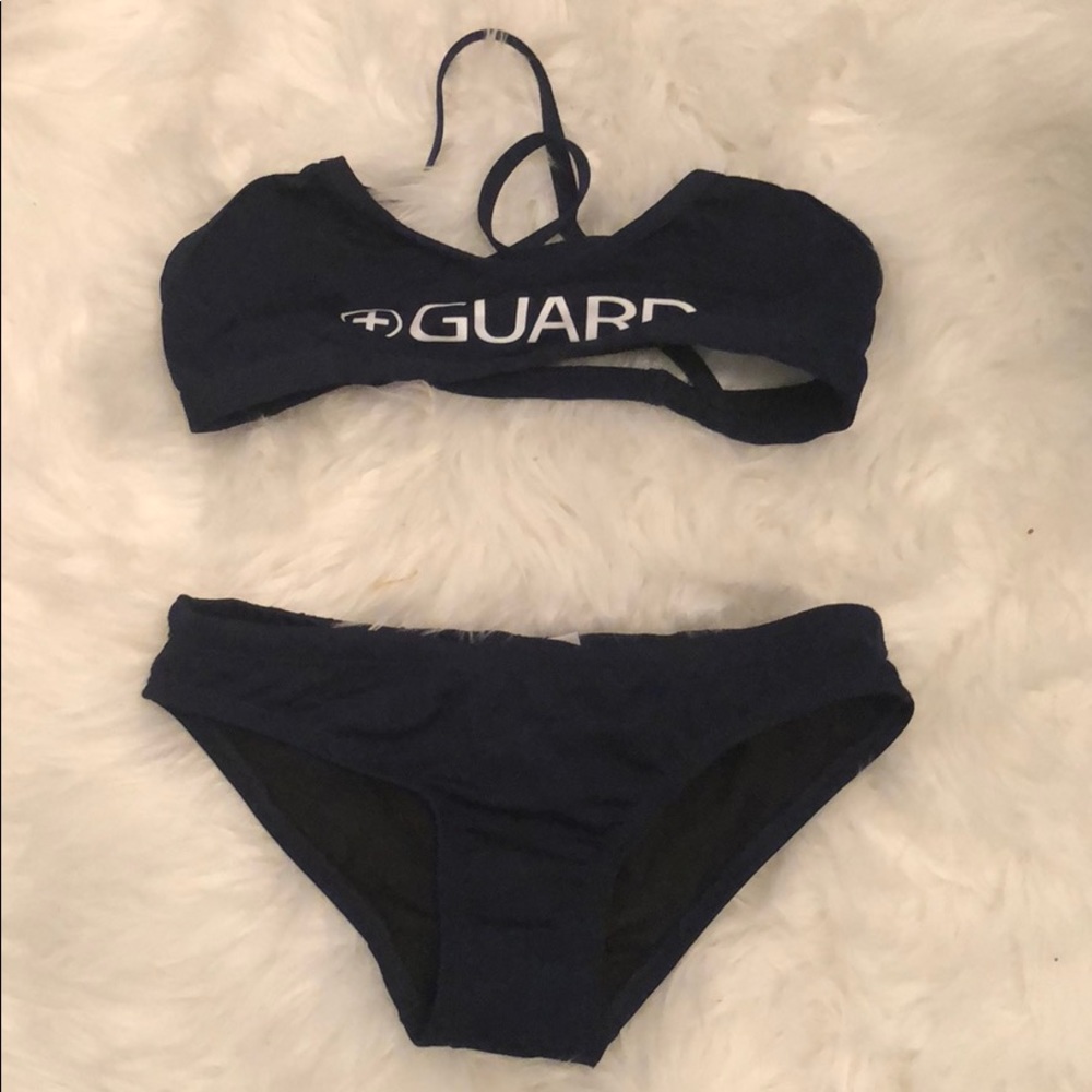 Two piece navy guard bathing suit